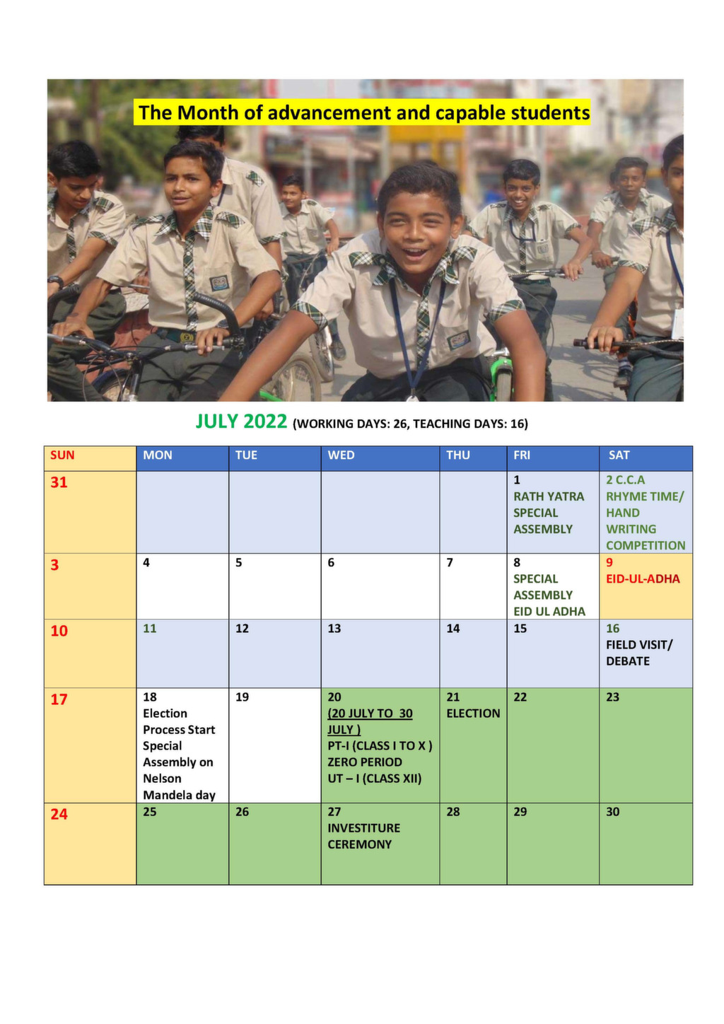 Annual Calendar 2022-23 - St. Xavier's High School, Vyapar Vihar, Bilaspur
