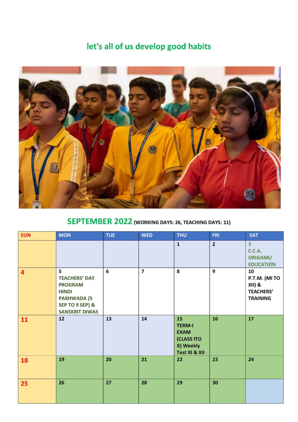 Annual Calendar 202223 St. Xavier's High School, Vyapar Vihar, Bilaspur